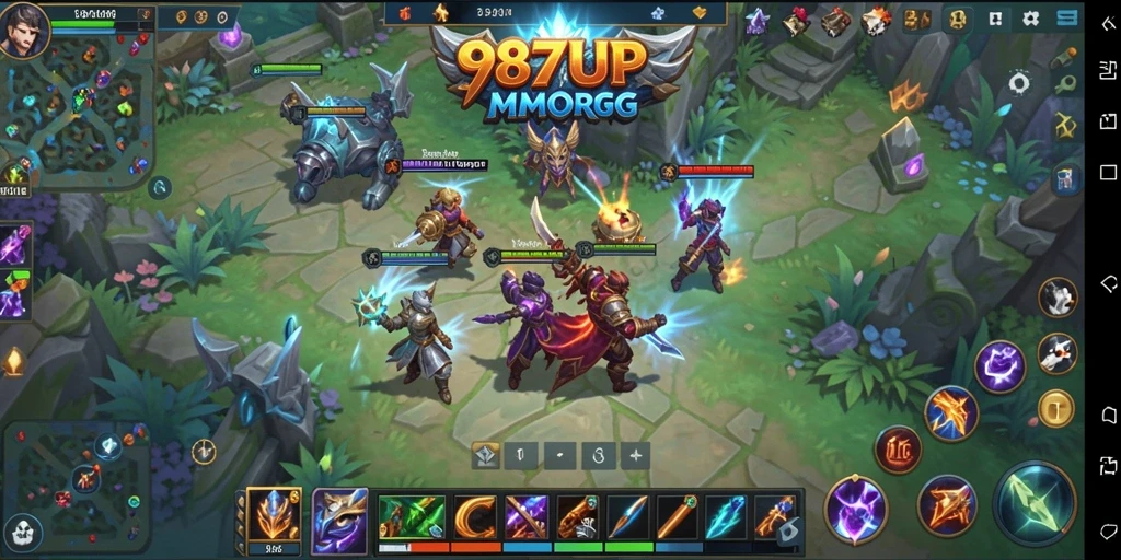 Screenshot gameplay 987UP menunjukkan aksi seru dalam pertempuran MMORPG.