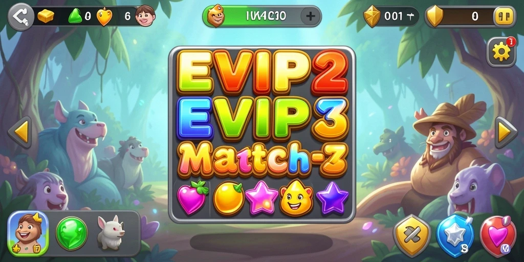 Tangkapan layar EVIP2 menampilkan gameplay Match-3 yang menarik.