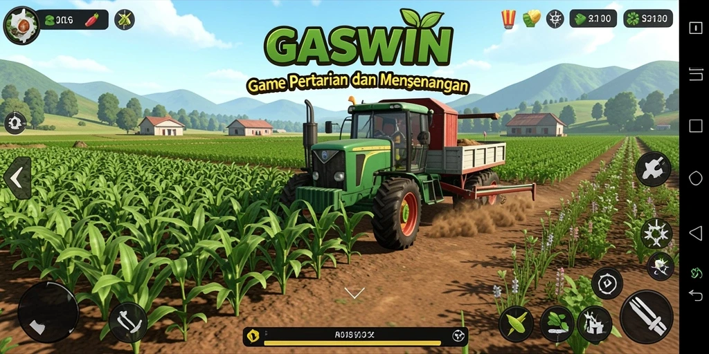 Screenshot dari gameplay <strong>GASWIN</strong> yang menampilkan suasana ladang yang indah.