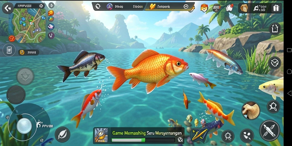Gameplay PPV88 yang menampilkan aksi memancing seru di laut.