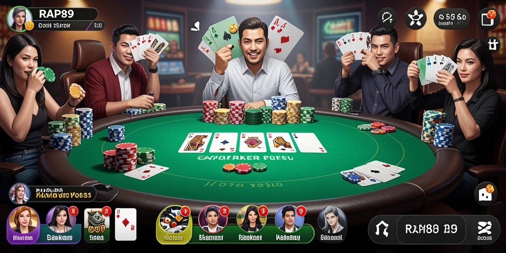 Screenshot gameplay RAP89 menampilkan aksi Poker yang mendebarkan.