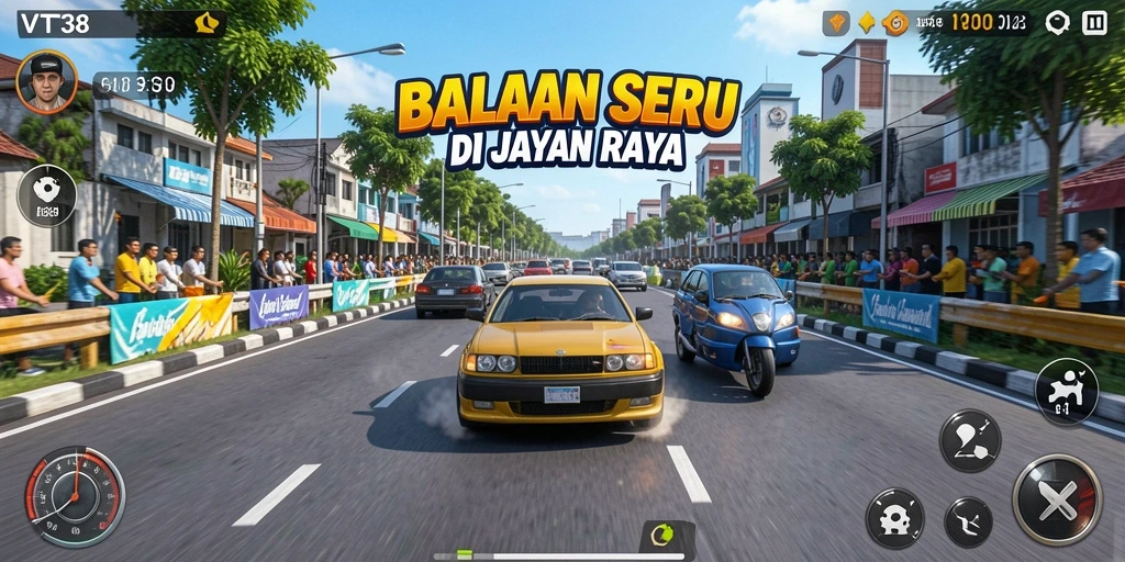 Tampilan menarik dari gameplay balapan VT38 yang seru dan mendebarkan.